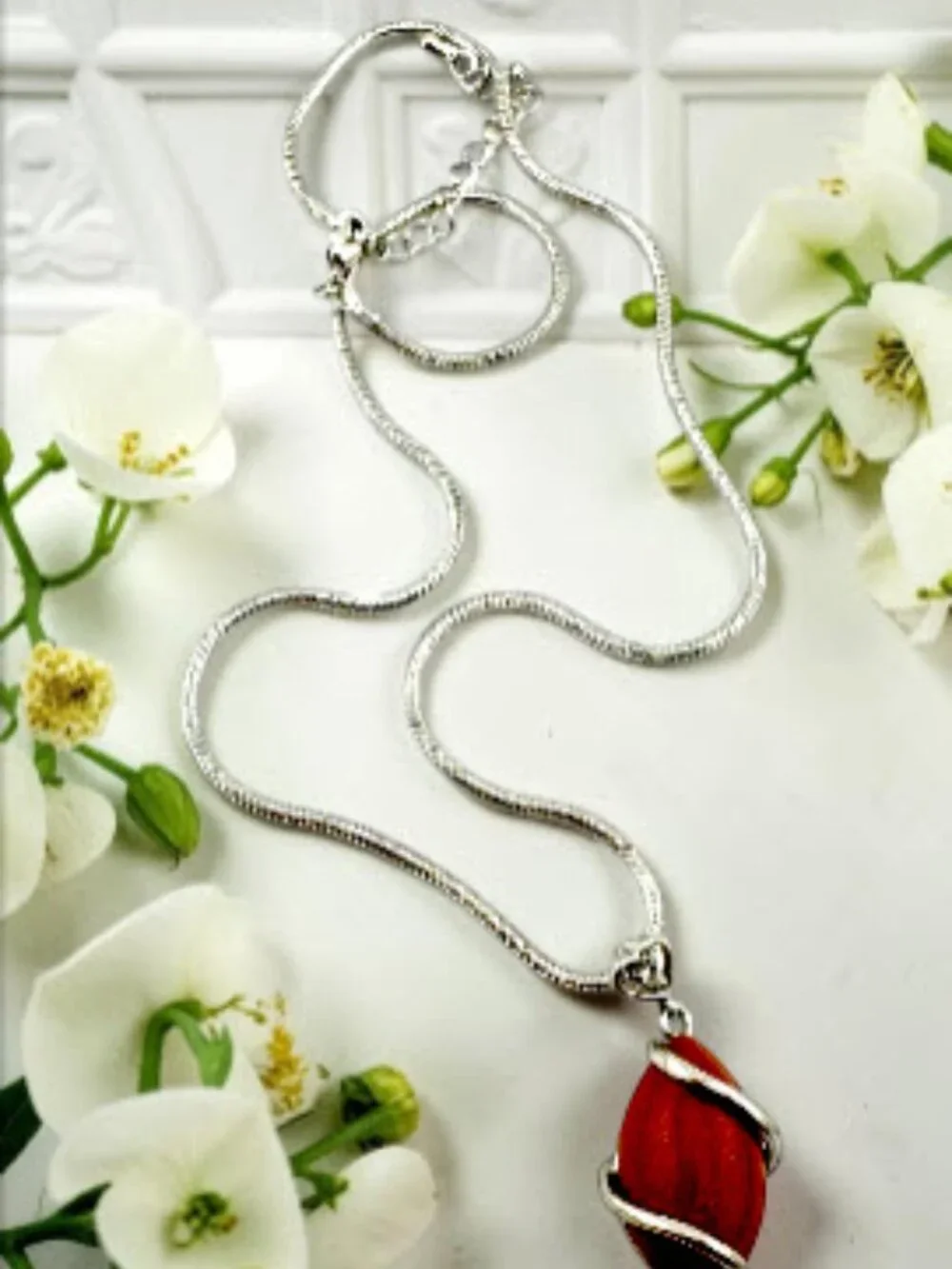 JTV Sandstone Pendant Necklace Sterling Silver Freeform CZ Heart Bail 18-20”